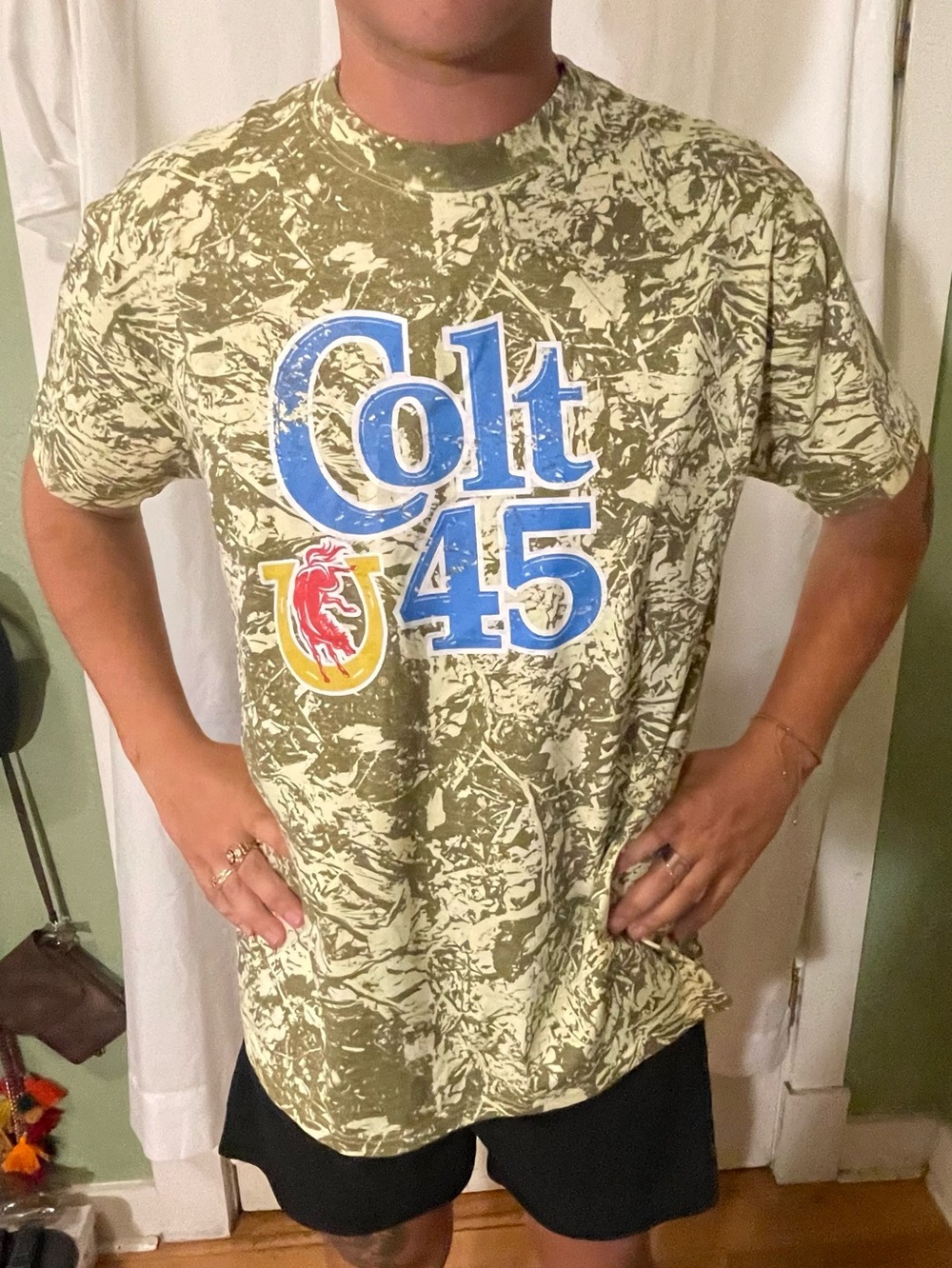 Colt 45 Pabst Camo T-Shirt Double Sided Malt Liquor Logo Men’s XL